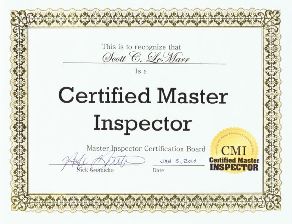 Certified Master Inspector Certificate